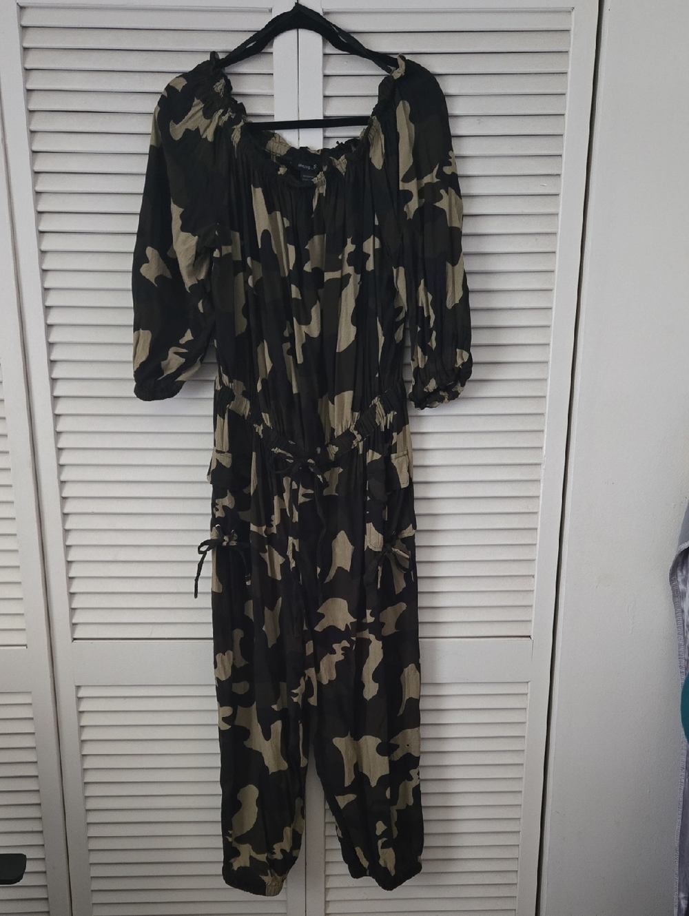 Ashley Stewart Black and Olive Camo Jumpsuit
